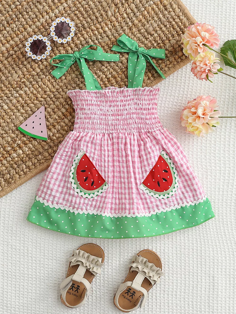 Children's Watermelon Gingham Smocked Dress