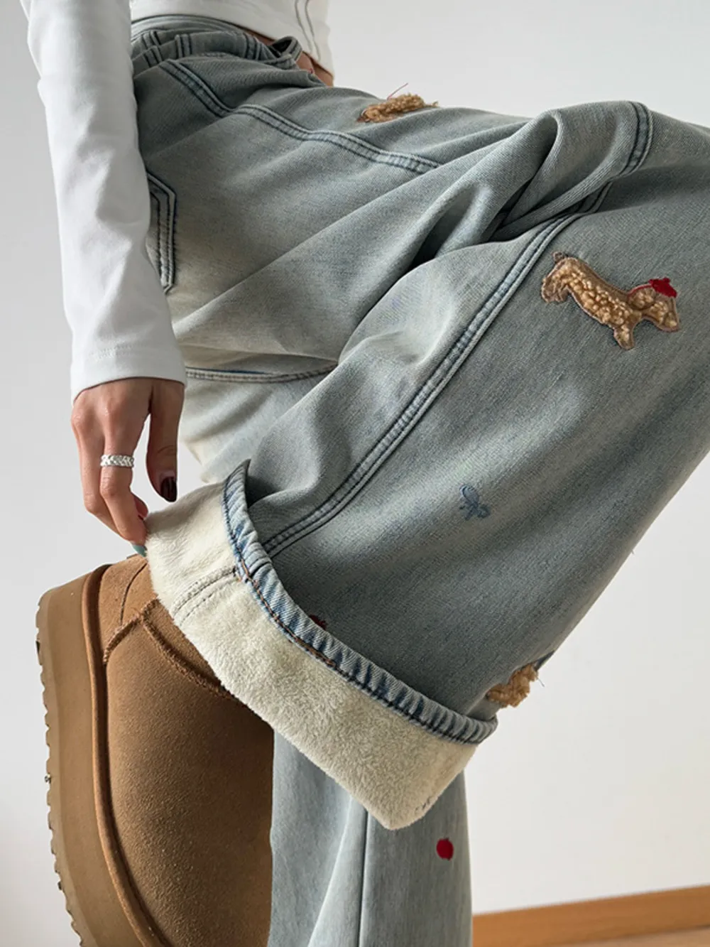 Embroidered Wide Leg Jeans, image 2