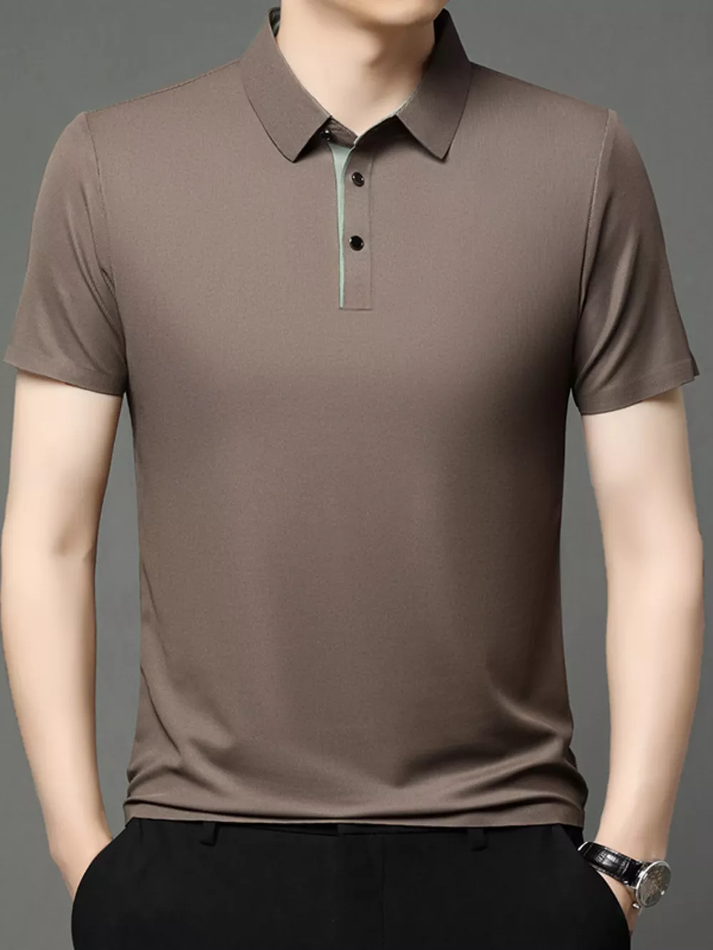 Men's Plus Size Button Detail Short Sleeve Polo, image 4