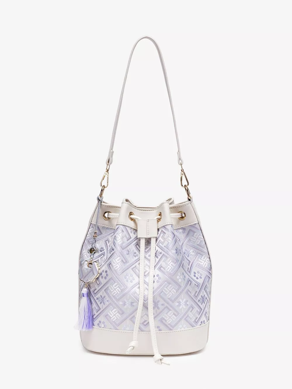 Geometric Pattern Jacquard Drawstring Bucket Crossbody Bag, image 6