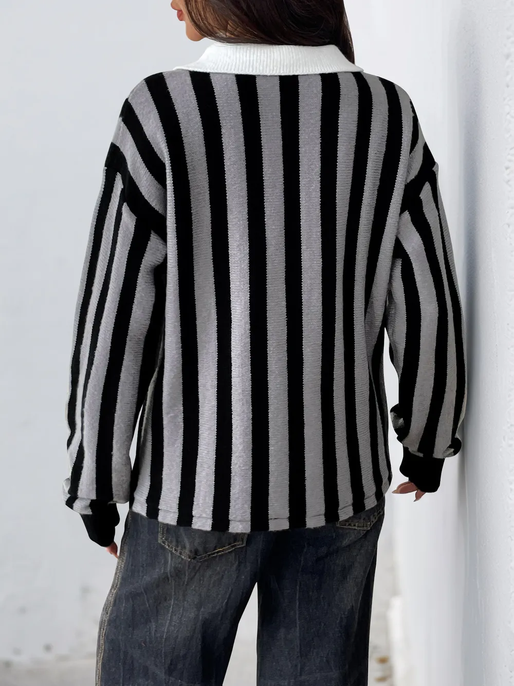 Striped Button Front Long Sleeve Sweater, image 6