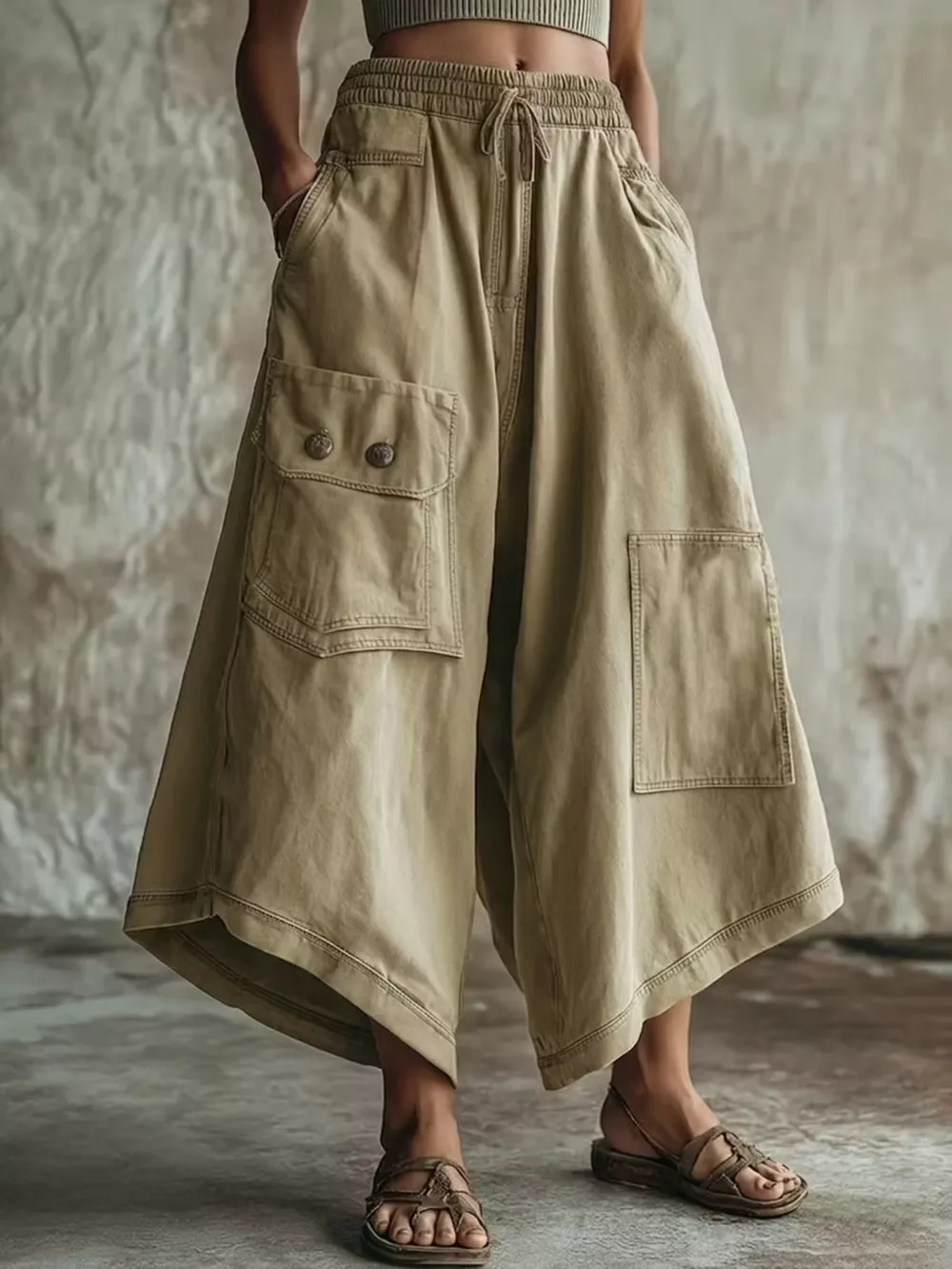 High-Waisted Cargo Wide-Leg Cropped Pants, image 7