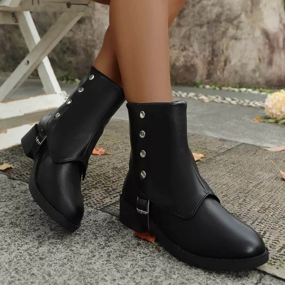 Round Toe Block Heels Boots, image 18