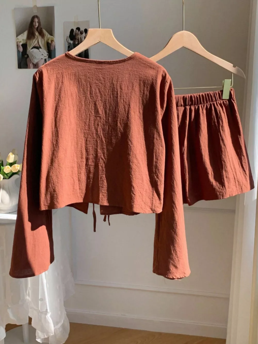 Embroidered Tie-Front Top & Shorts Set, image 10