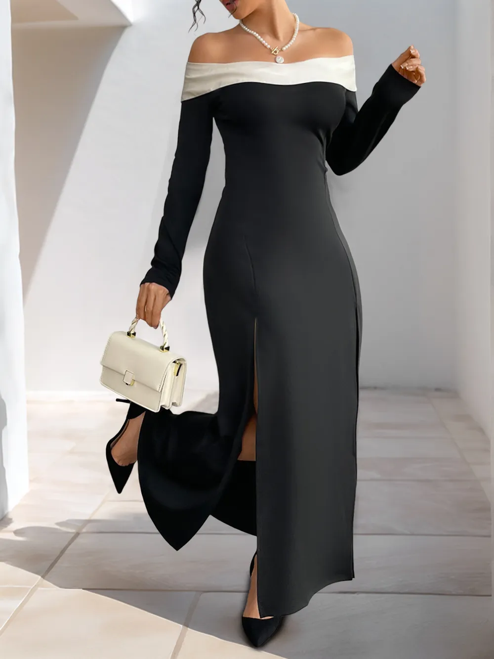 Side Slit Off-Shoulder Maxi Dress, image 2