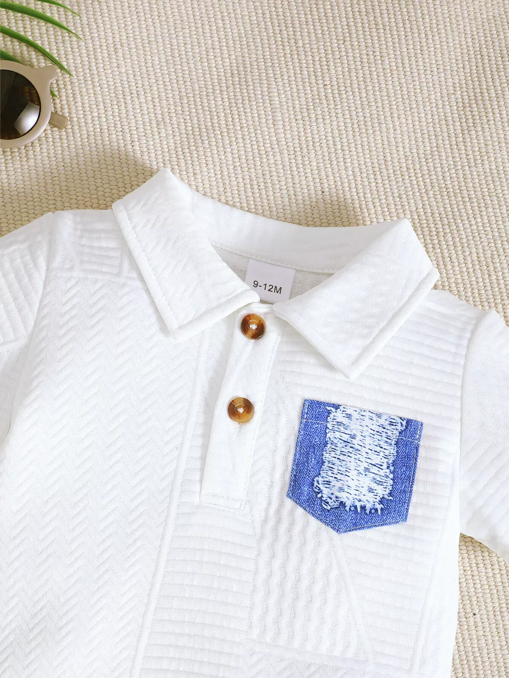Children's Textured Polo Shirt & Ripped Shorts Set, image 3