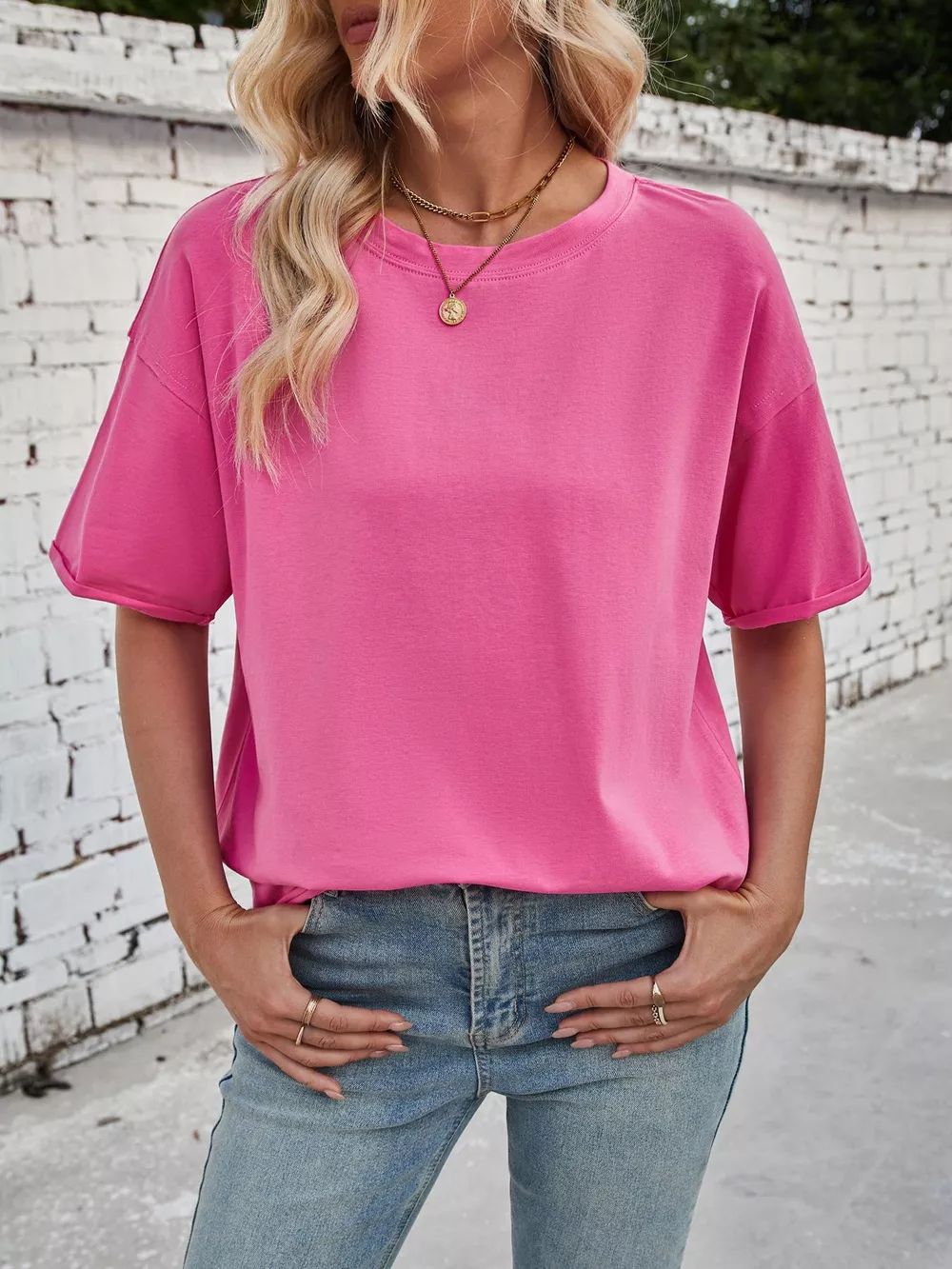 Casual Loose Fit Solid Color T-Shirt, image 3