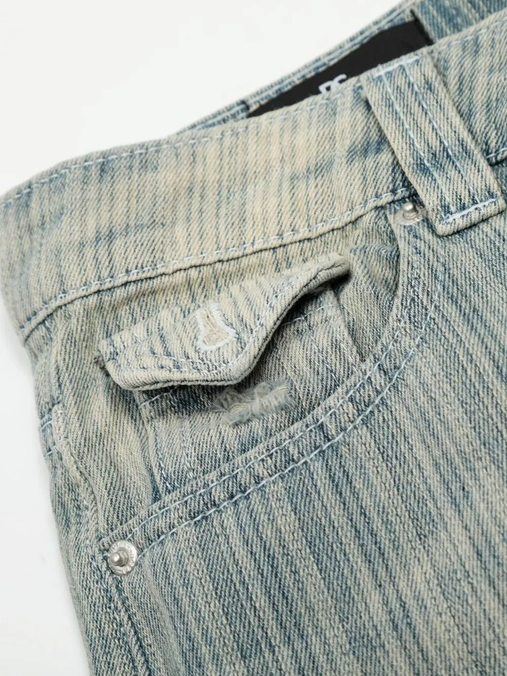 Men's Washed Pinstripe Wide Leg Jeans, image 5