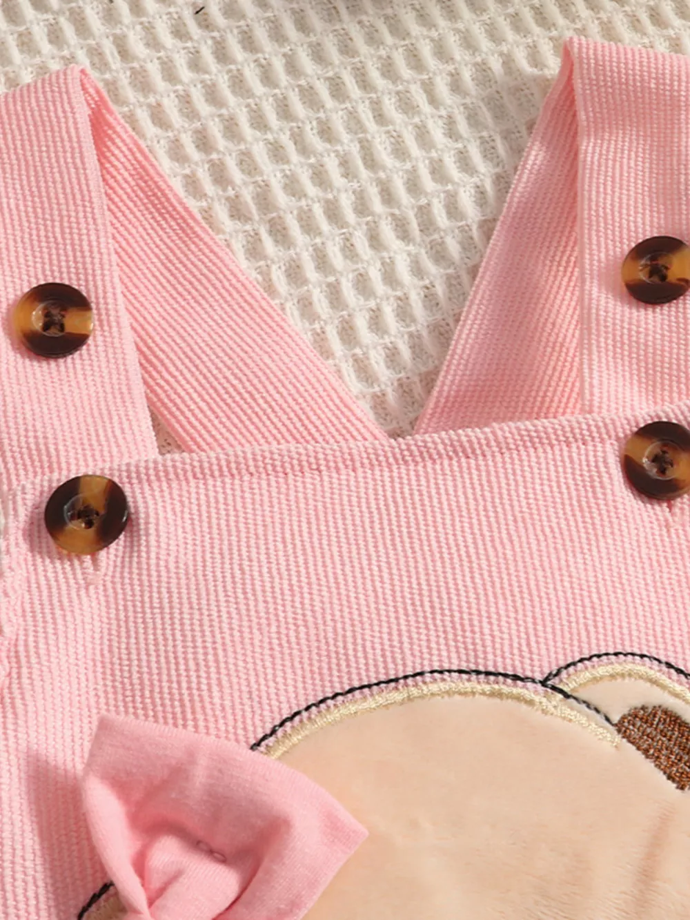 Children's 3-Piece Cute Bear Applique Overalls and Bodysuit Set with Headband, image 3