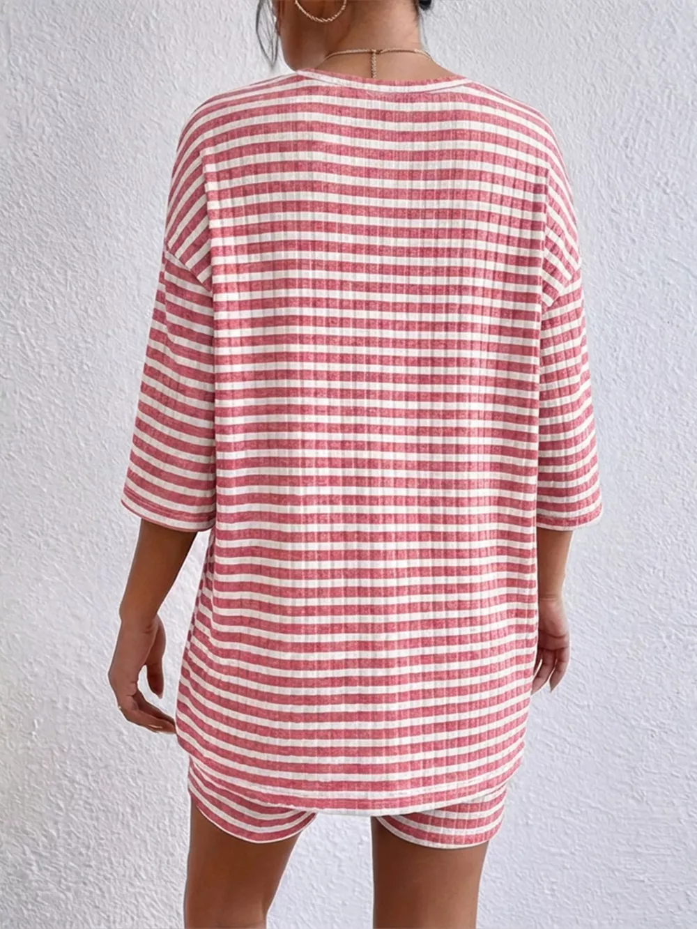 Striped Round Neck Top and Shorts Set, image 6