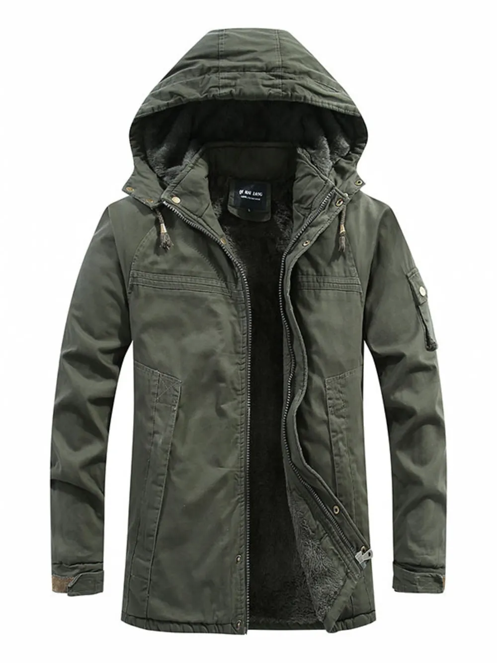 Men's Plus Size Drawstring Zip Up Hooded Jacket, image 3