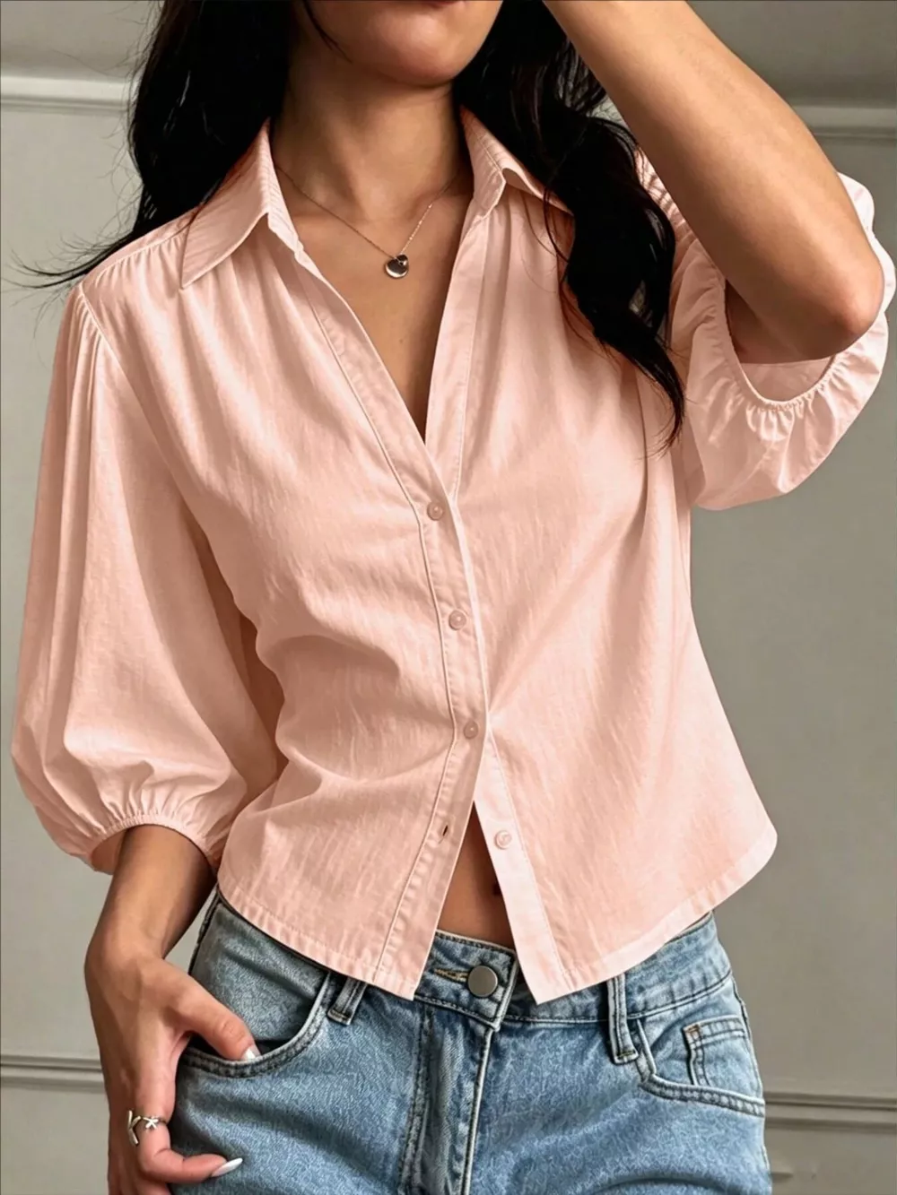 Button-Down Shirt with Puff Sleeves, image 11