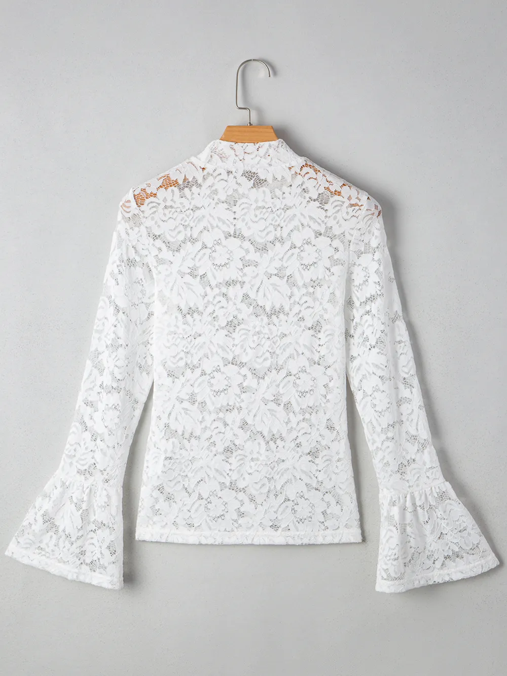 Lace Crochet Bell Sleeve Mock Neck Blouse, image 4