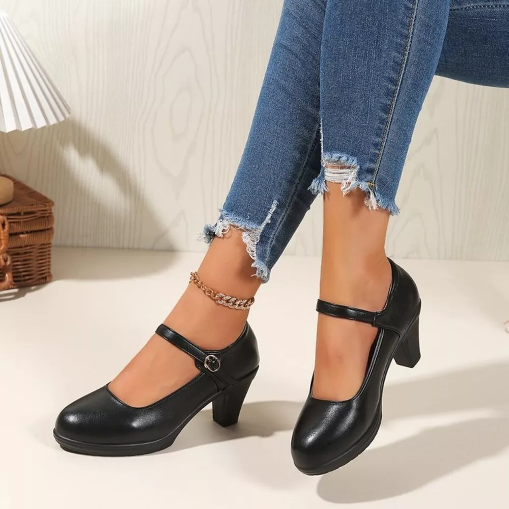Buckle Block Heels Pumps, image 4
