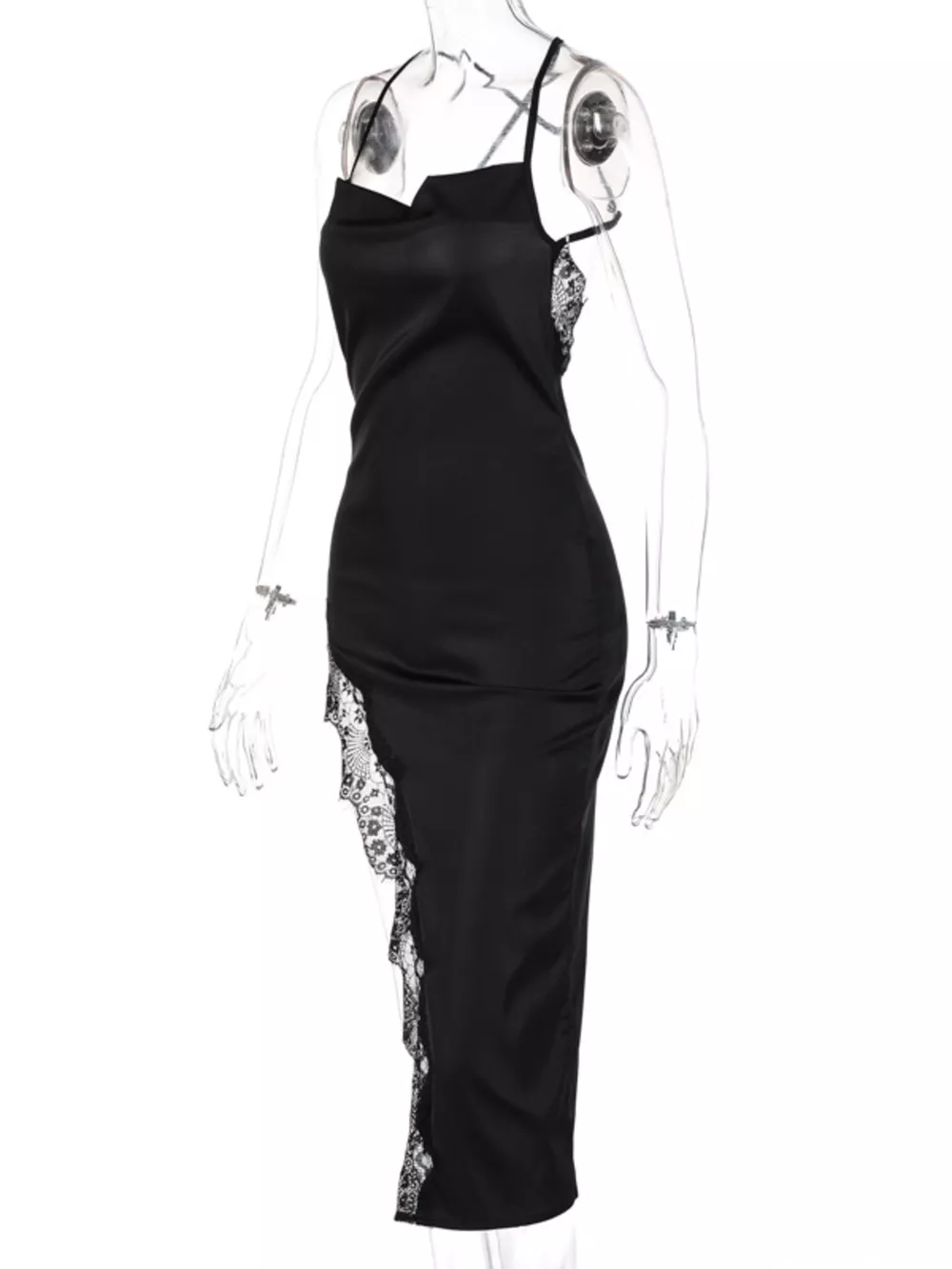 Lace Detail Split Spaghetti Strap Dress, image 8