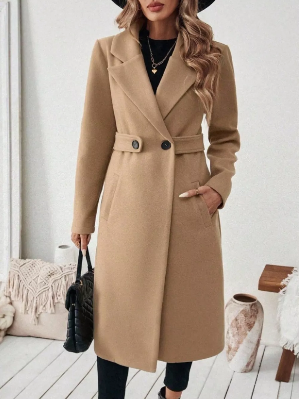 Full Size Elegant Lapel Collar Belted Coat with Pockets Plus Size, image 15