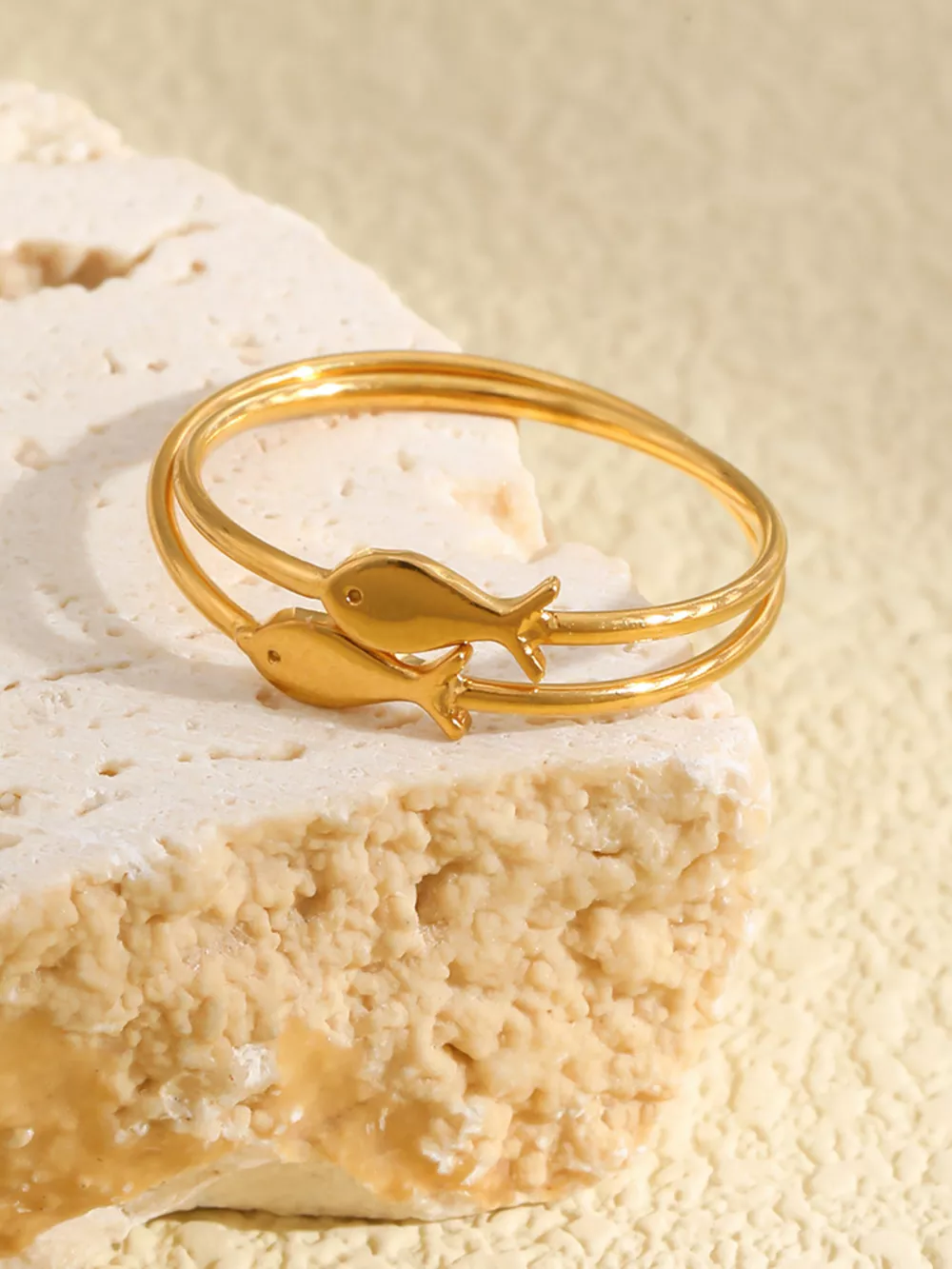 18K Gold-Plated Stainless Steel Fish Ring, image 5