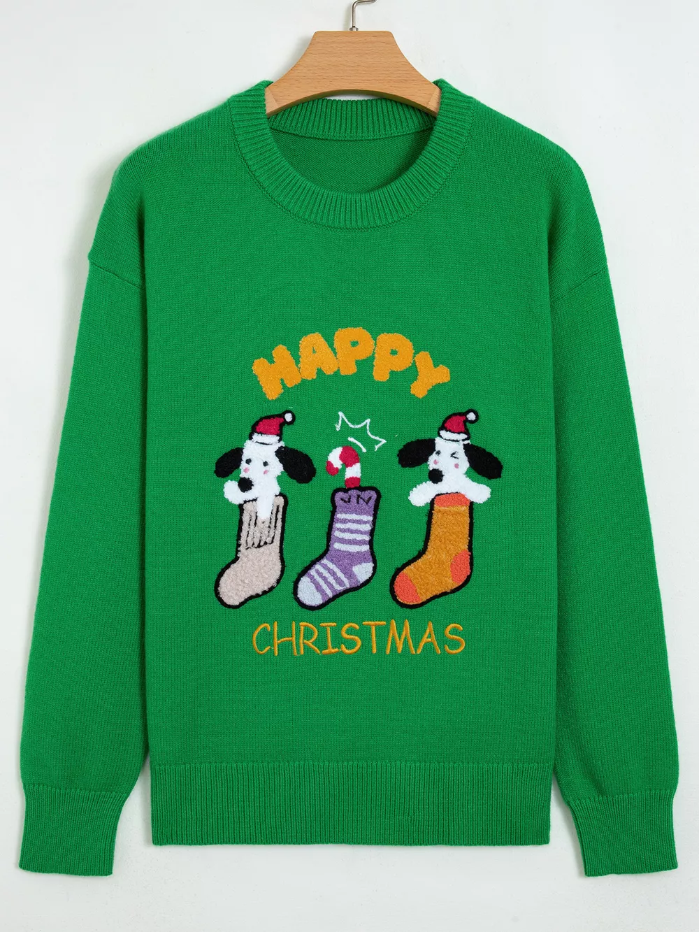 Abstract Patch Embroidery Christmas Pullover Sweater, image 9