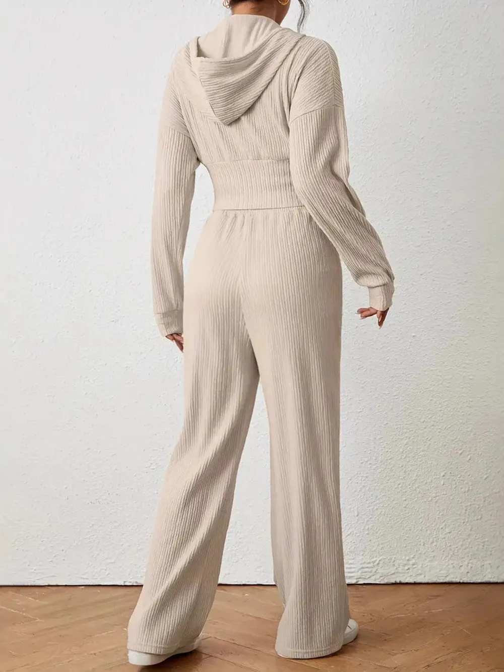Drawstring Zip Up Hooded Top and Pants Set, image 5