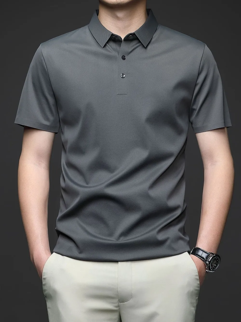 Men's Plus Size Button Detail Short Sleeve Polo, image 4