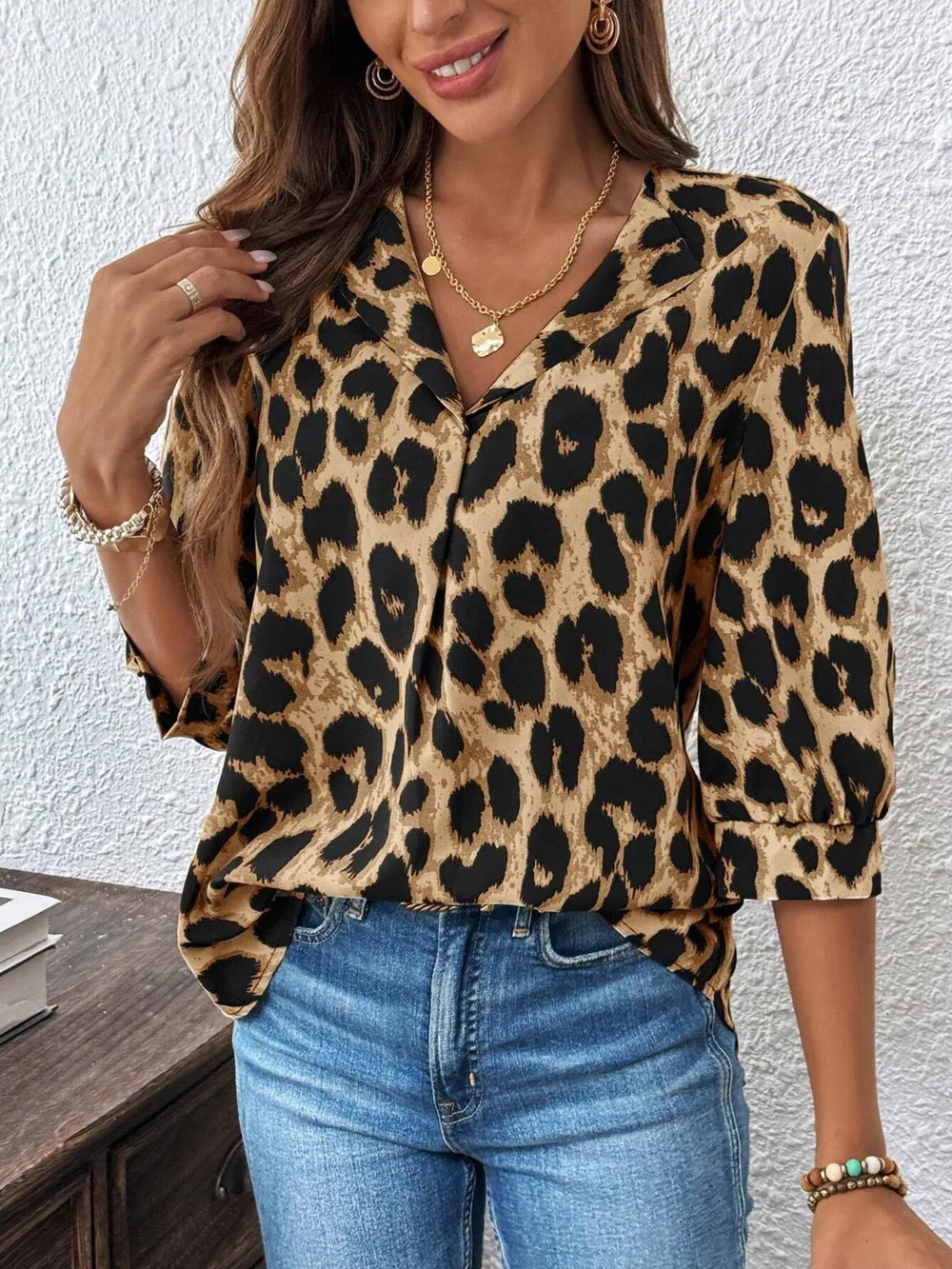 Leopard Print 3/4 Sleeve Blouse, image 9