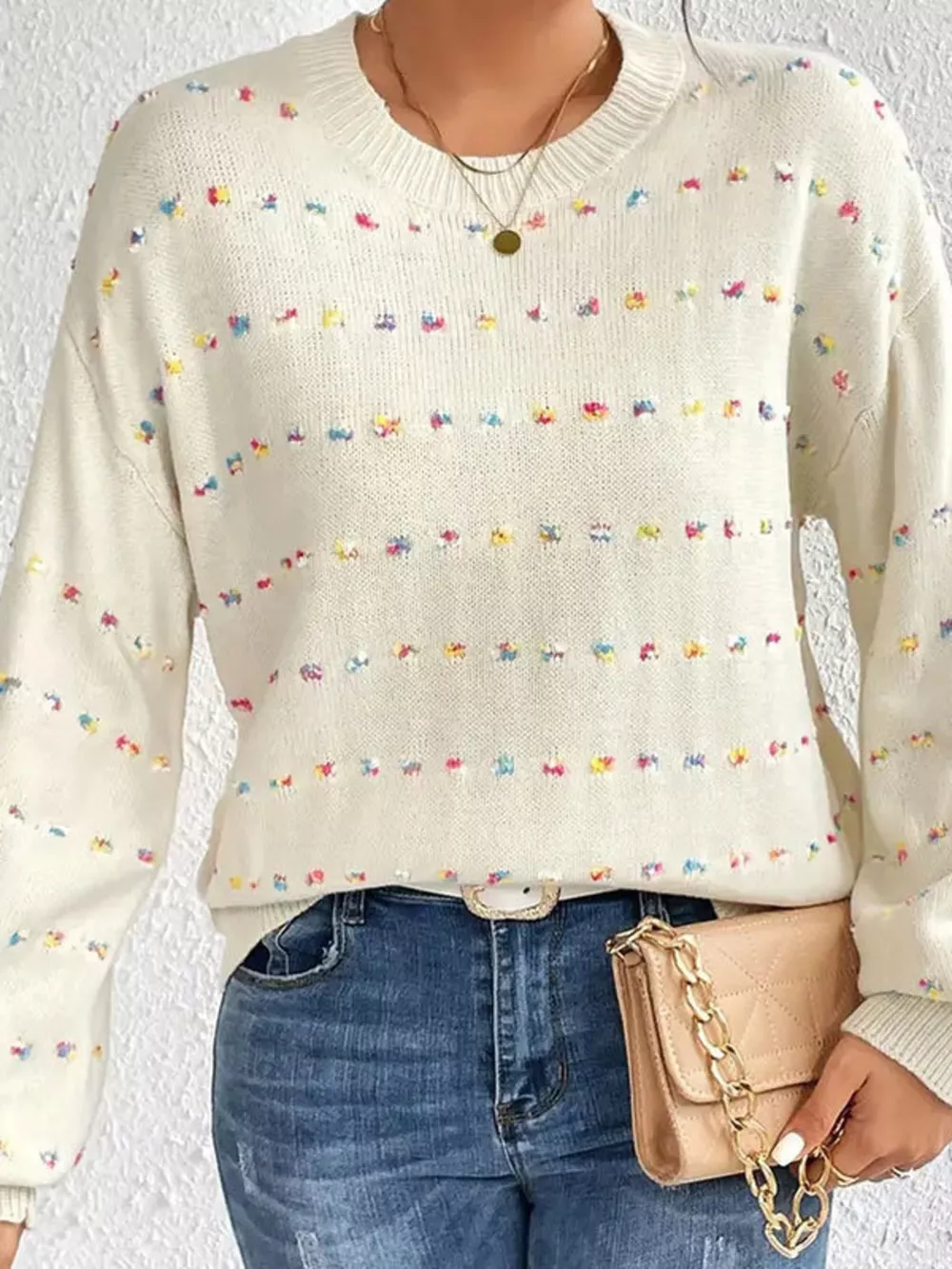 Multi-Color Confetti Dot Drop Shoulder Sweater, image 2
