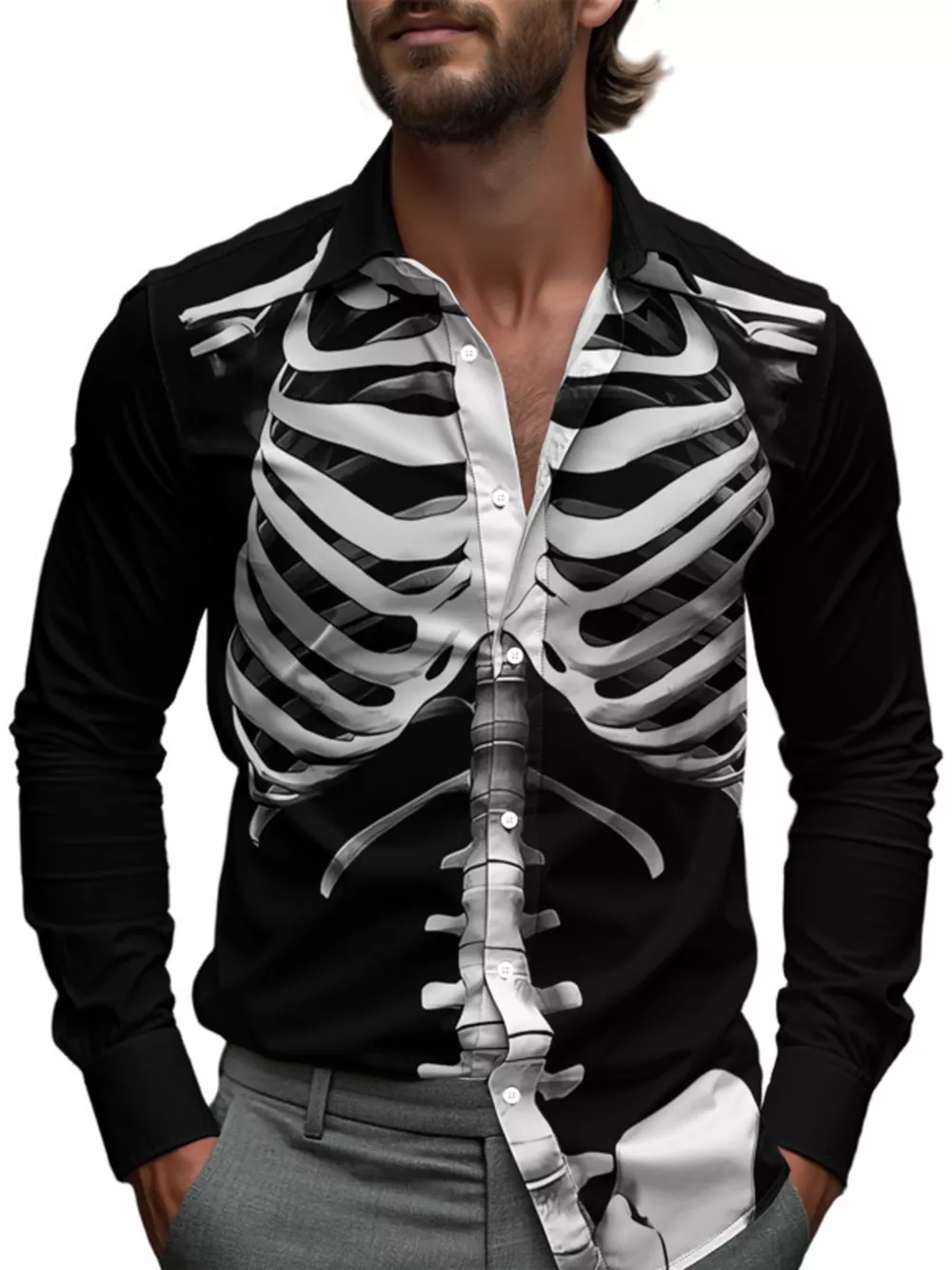 Men's Full Size Halloween Print Long Sleeve Button-Down Shirt Plus Size, image 3