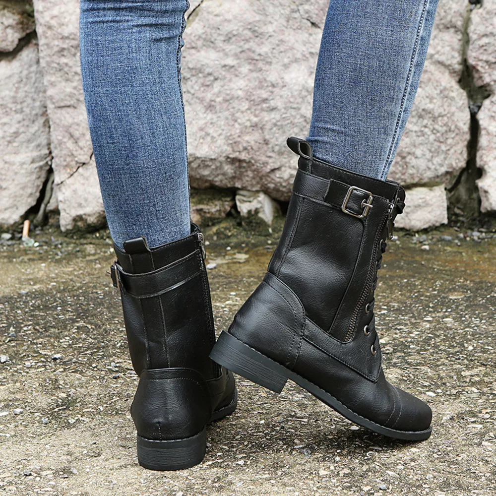 Lace-Up Ankle Boots with Zipper Detail, image 6