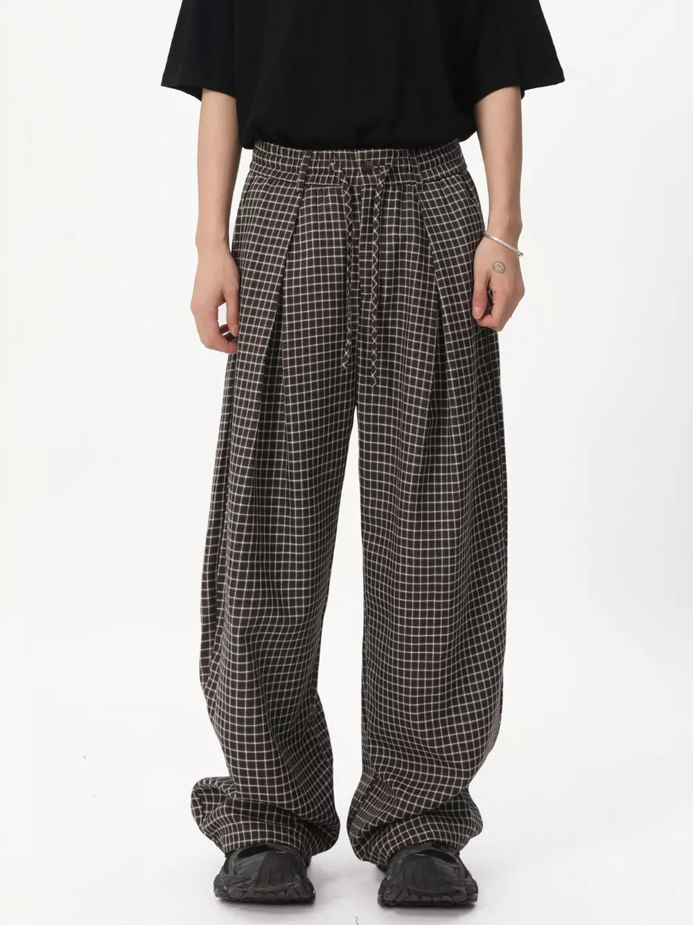 Men's Plaid Wide-Leg Pants