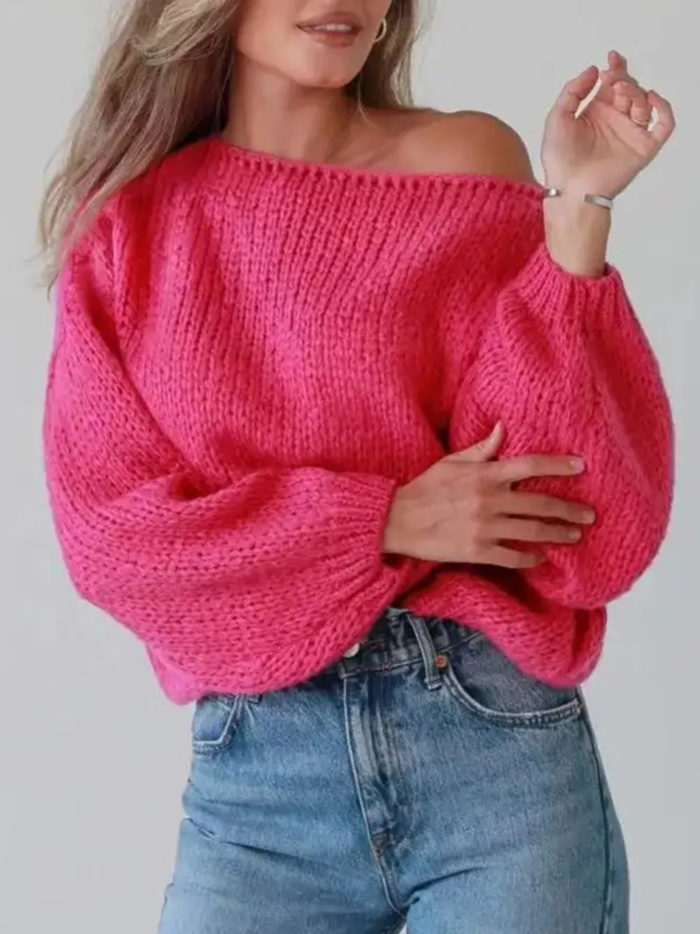 Chunky Knit Boat Neck Sweater, image 2