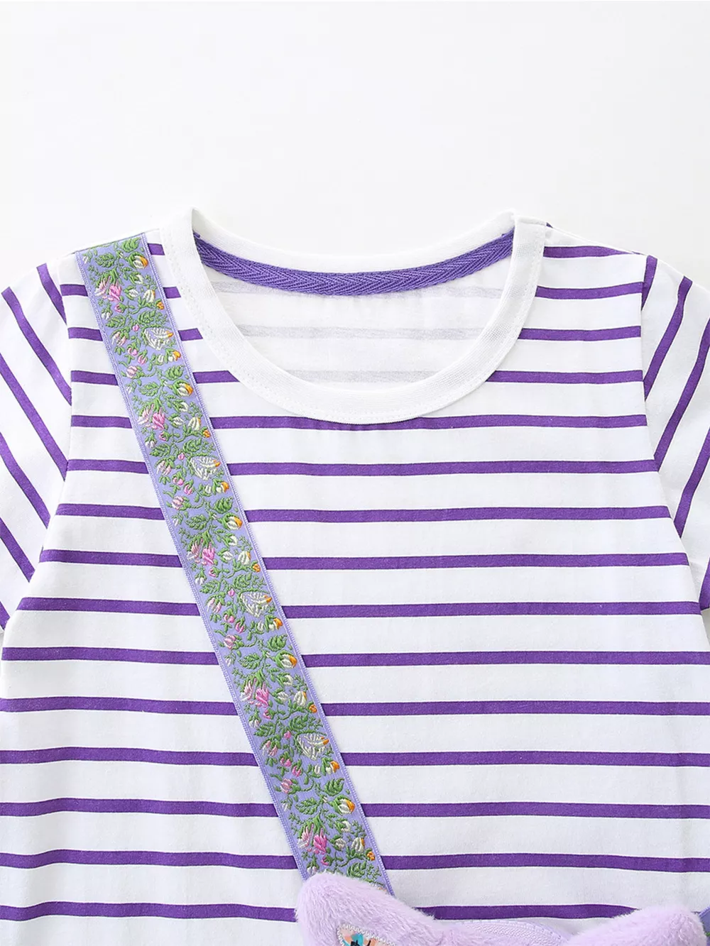 Children's Striped Casual Dress with Cat Bag, image 3