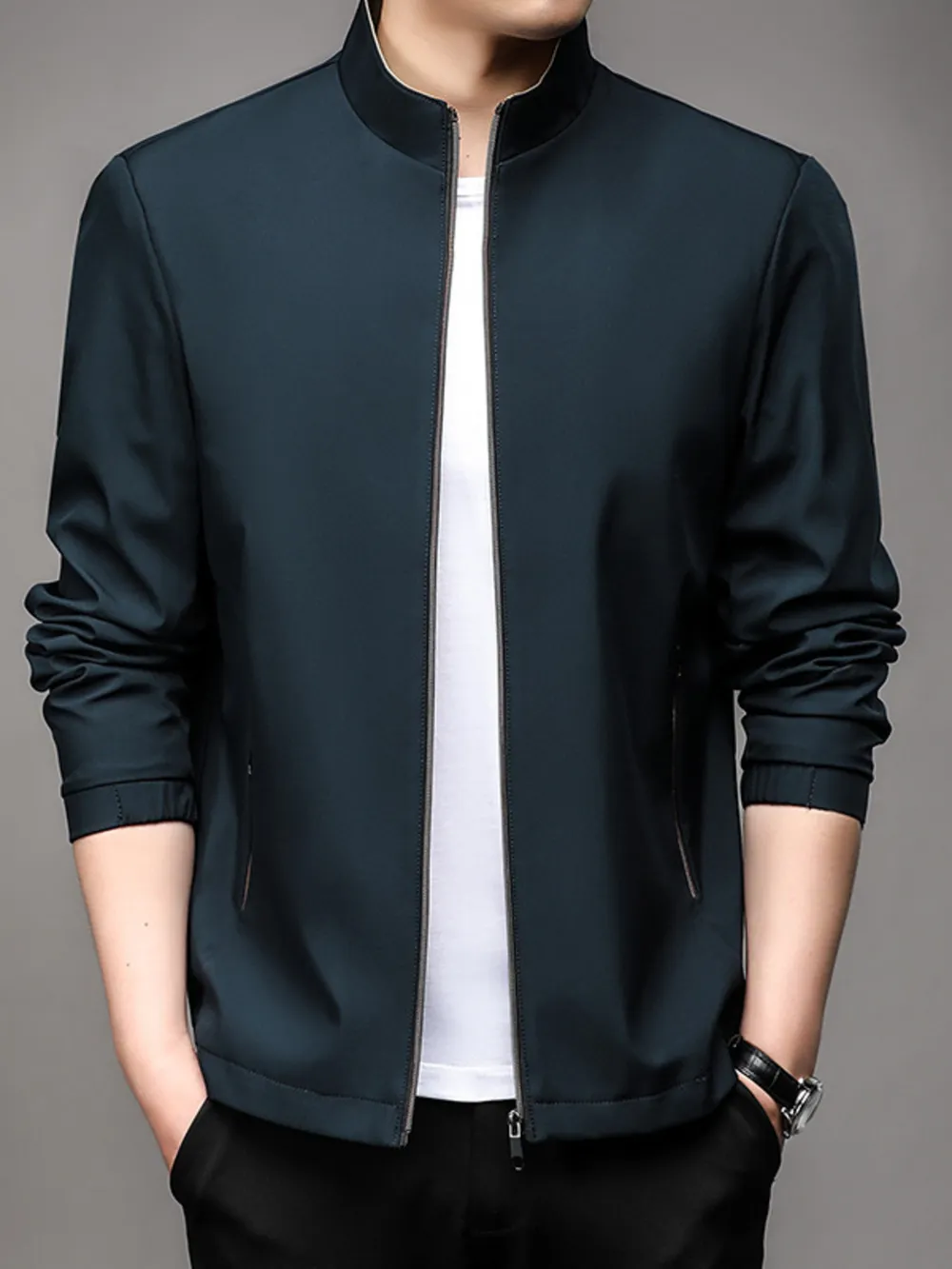 Men's Plus Size Zip Up Long Sleeve Jacket, image 5
