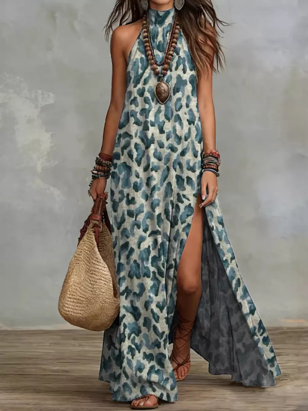 Printed Sleeveless Maxi Dress, image 3