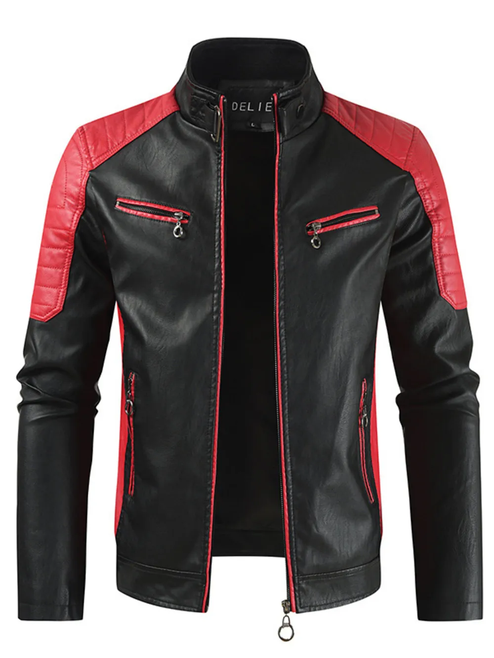 Men's Plus Size Color Block Leather Jacket, image 2