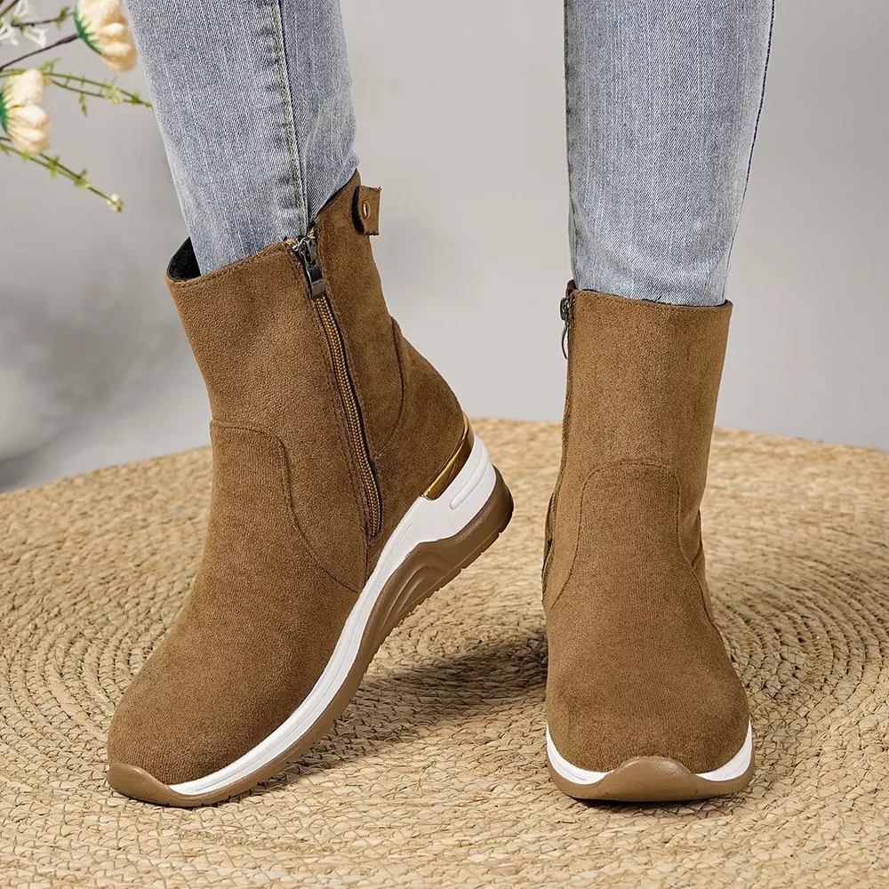 Suede Ankle Boots with Wedge Heel, image 6