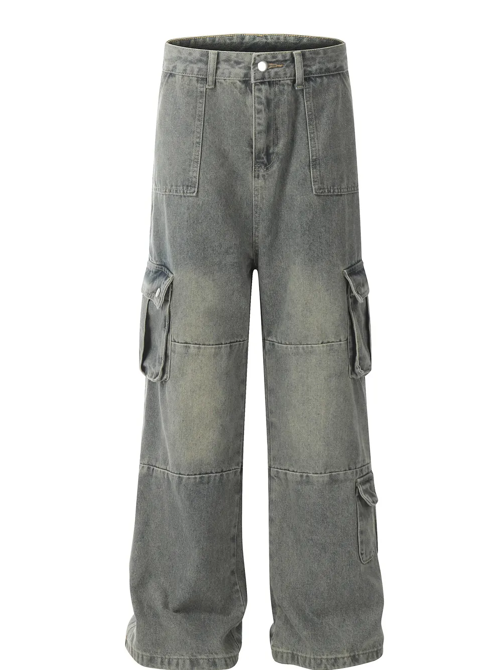Men's Vintage Washed Cargo Denim Jeans, image 2