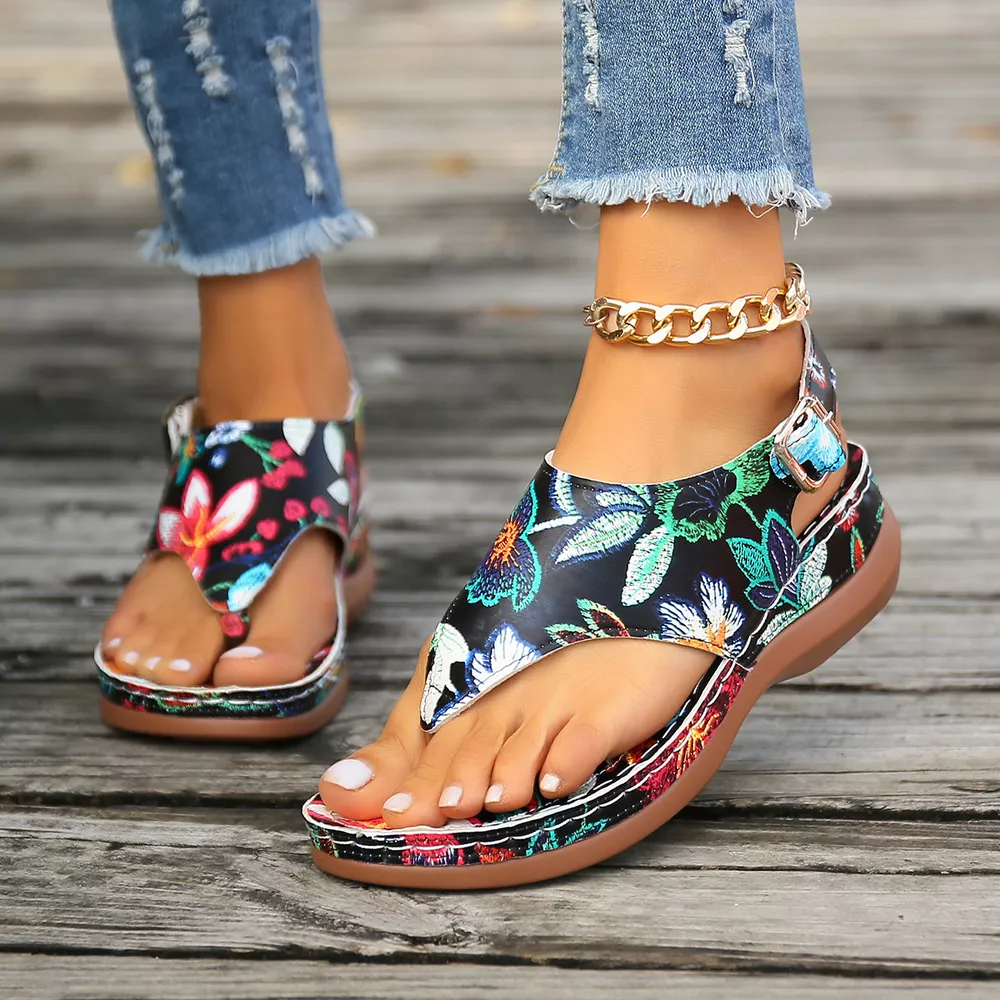 Floral Thong Wedge Sandals, image 5