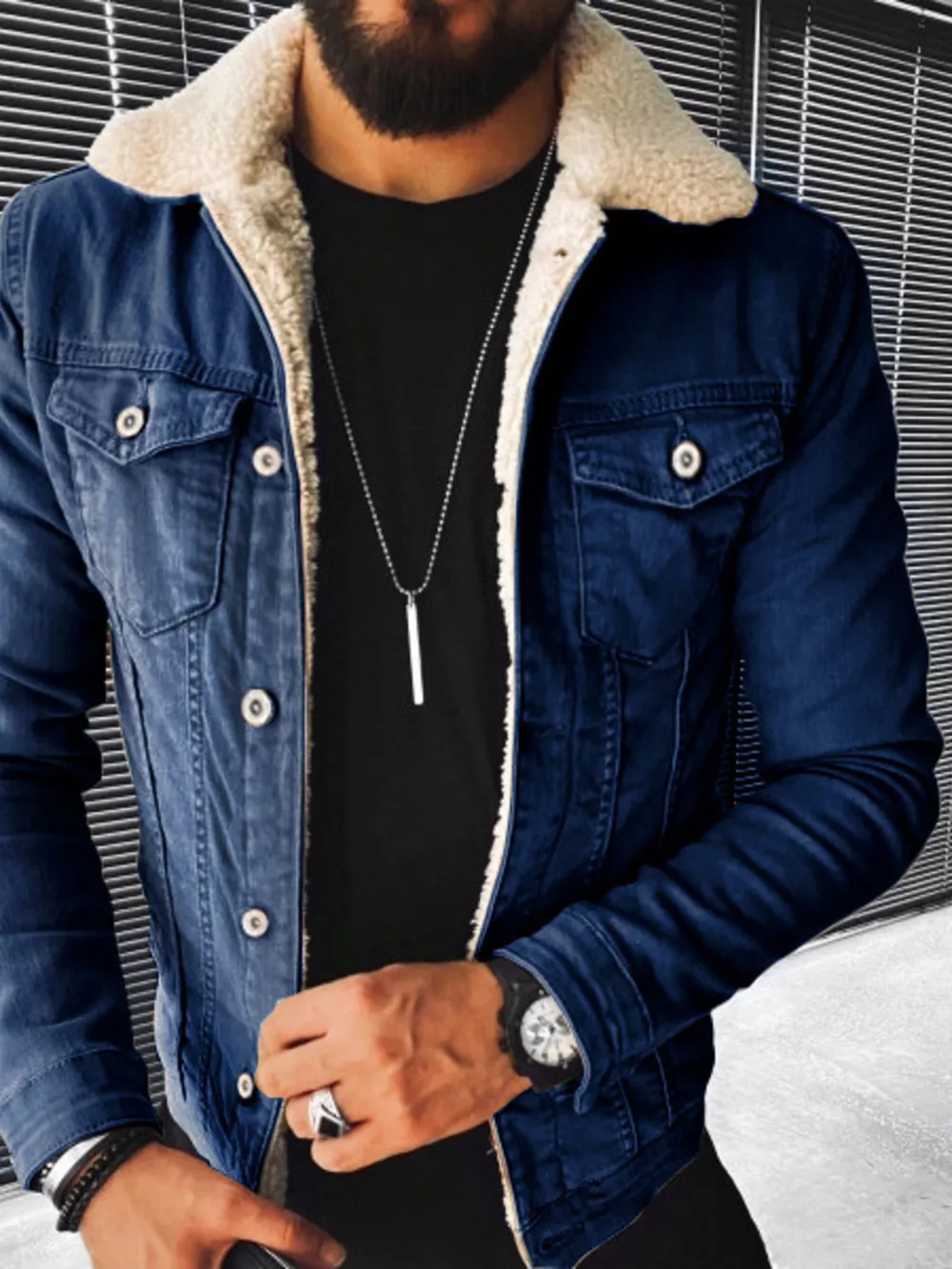 Men's Full Size Sherpa-Lined Denim Jacket Plus Size, image 3