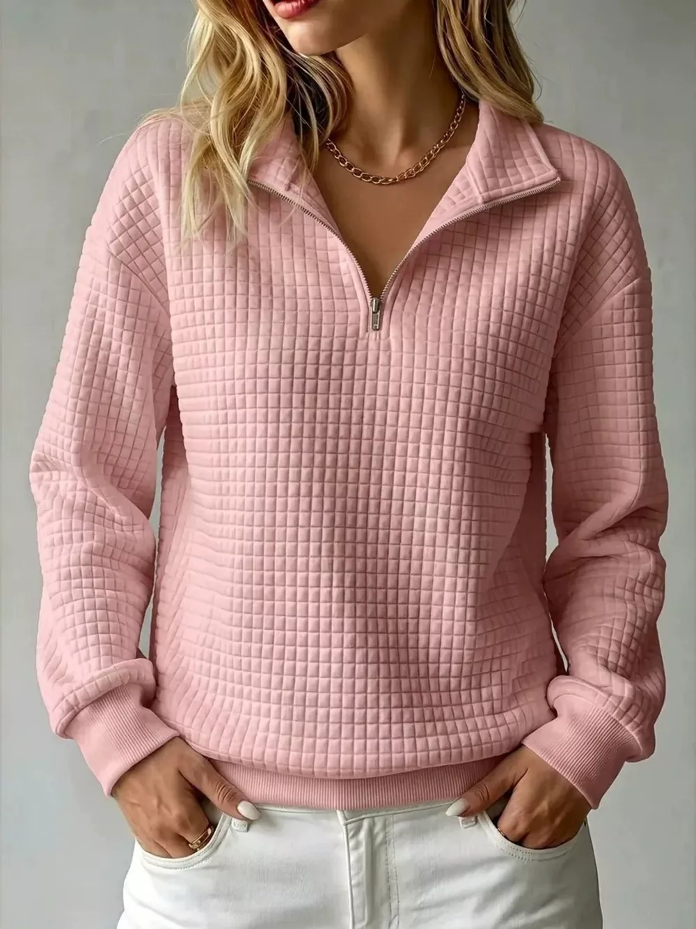 Waffle Knit Quarter-Zip Sweatshirt, image 2