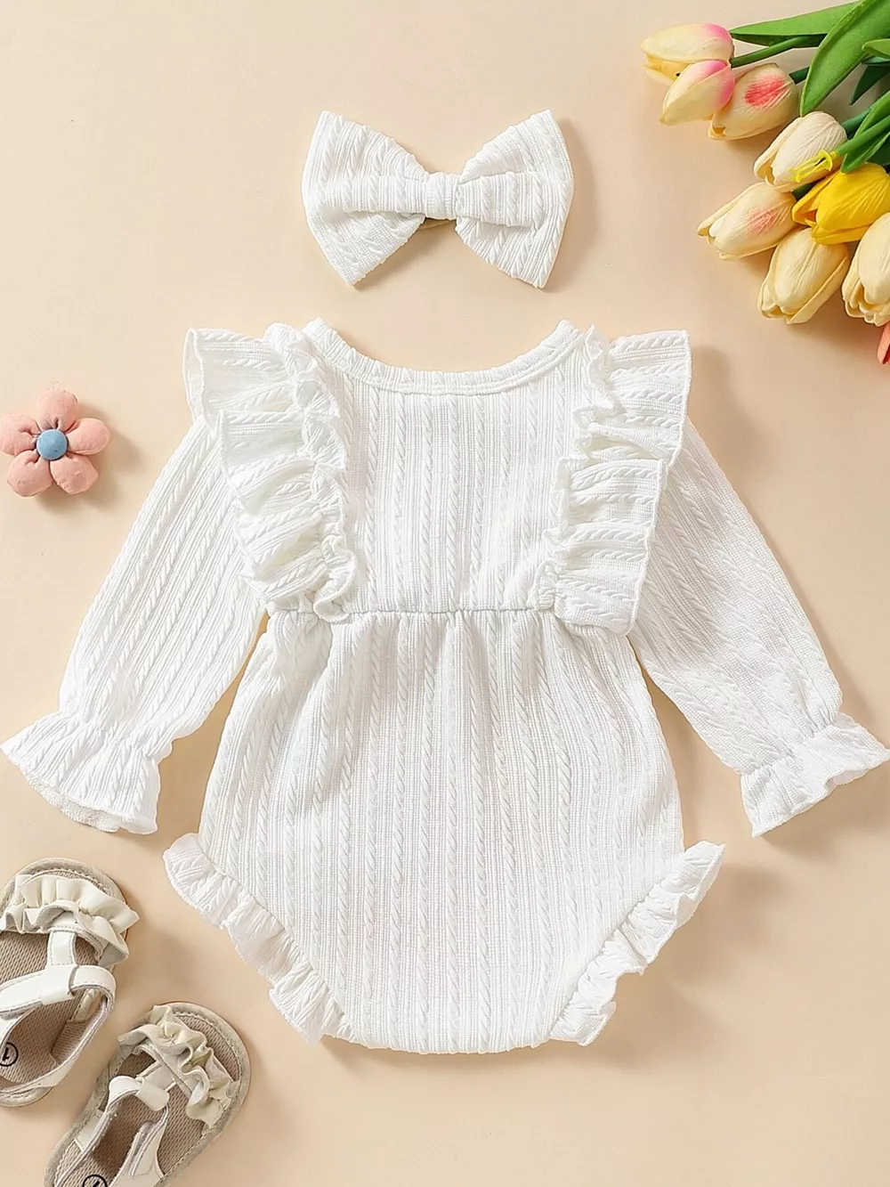 Children's Ruffled Long Sleeve One-Piece Bodysuit with Headband, image 4