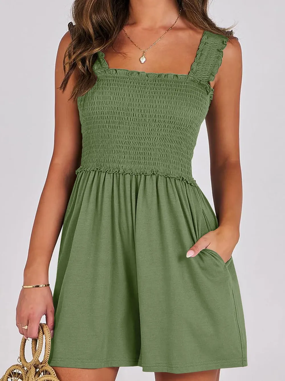 Smocked Square Neck Summer Romper, image 3