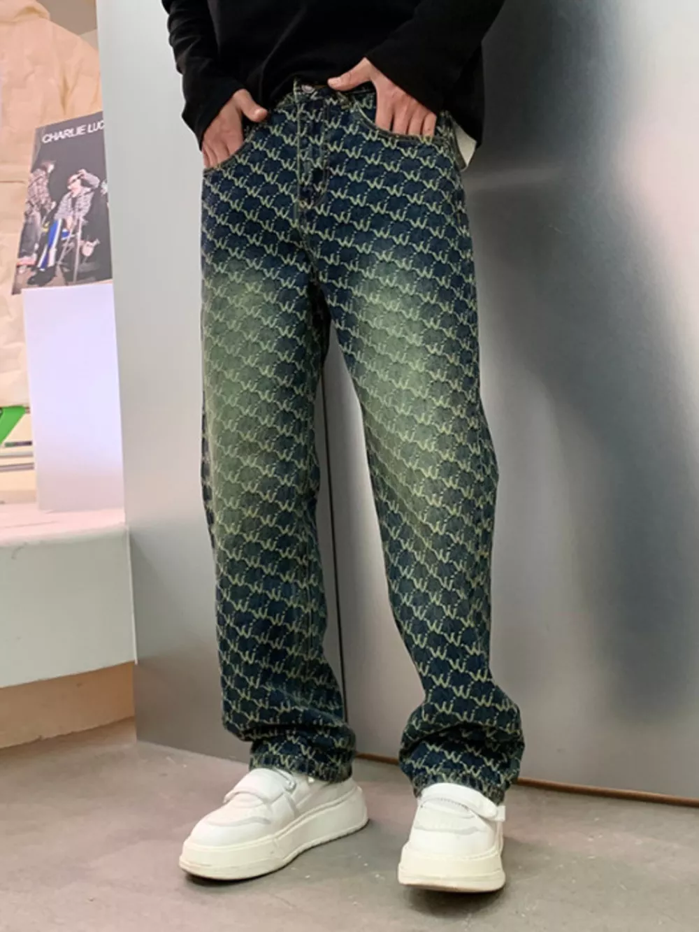 Men's Patterned Relaxed Fit Jeans, image 2
