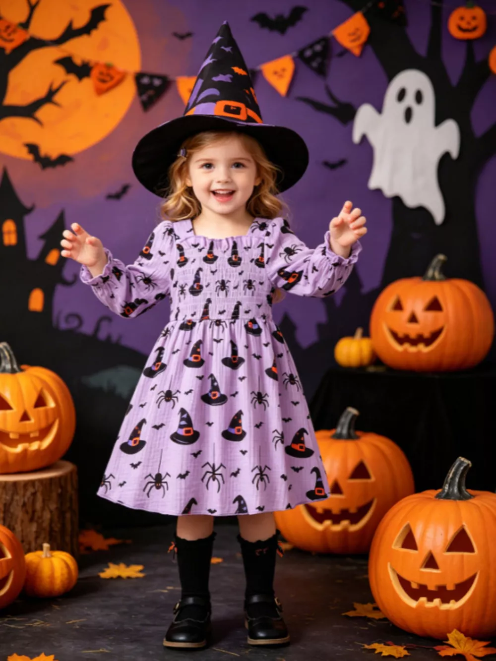 Children's Smocked Halloween Print Dress, image 3