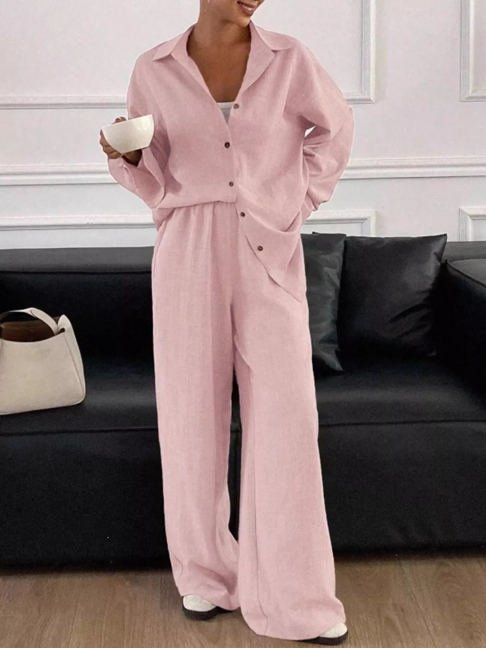 Button-Down Shirt and Wide-Leg Pants Set, image 30