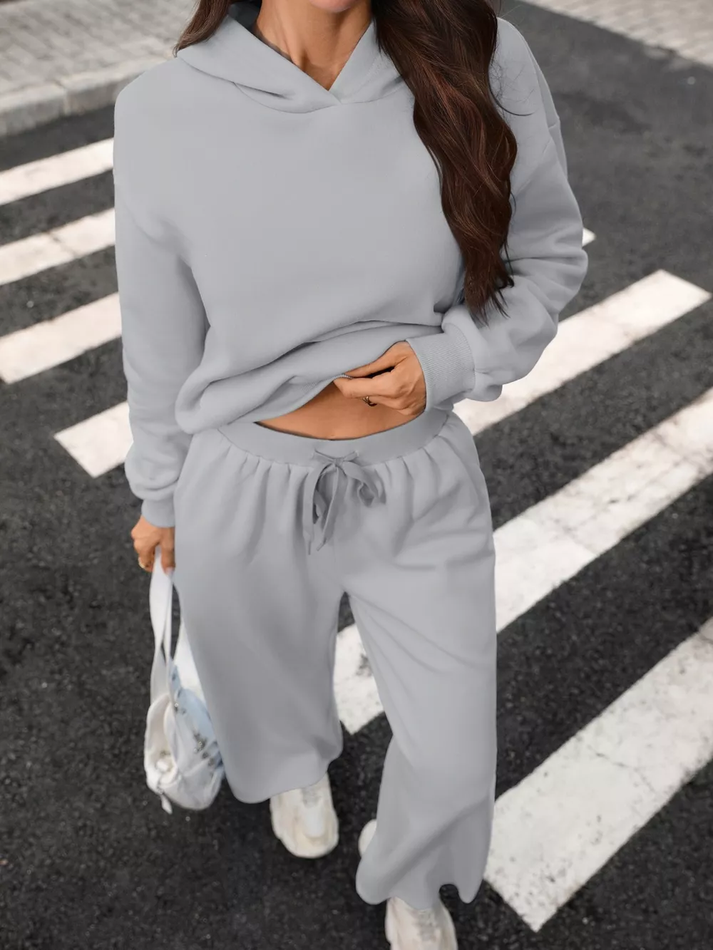 Kangaroo Pocket Hoodie and Wide-Leg Pant Set, image 18