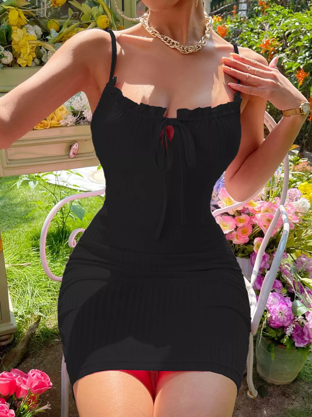 Ribbed Knit Tie-Front Bodycon Mini Dress, image 10