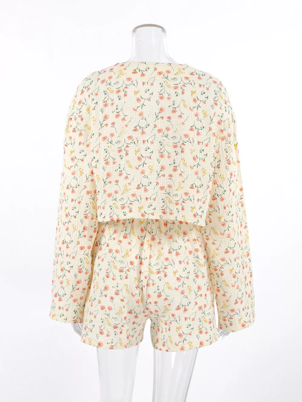 Floral Print Crinkle Texture Tie-Front Top and Shorts Set, image 5