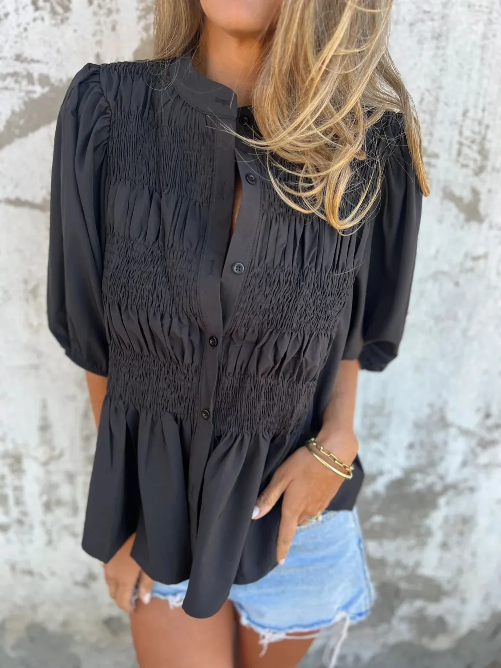 Full Size Smocked Puff Sleeve Blouse Plus Size, image 11