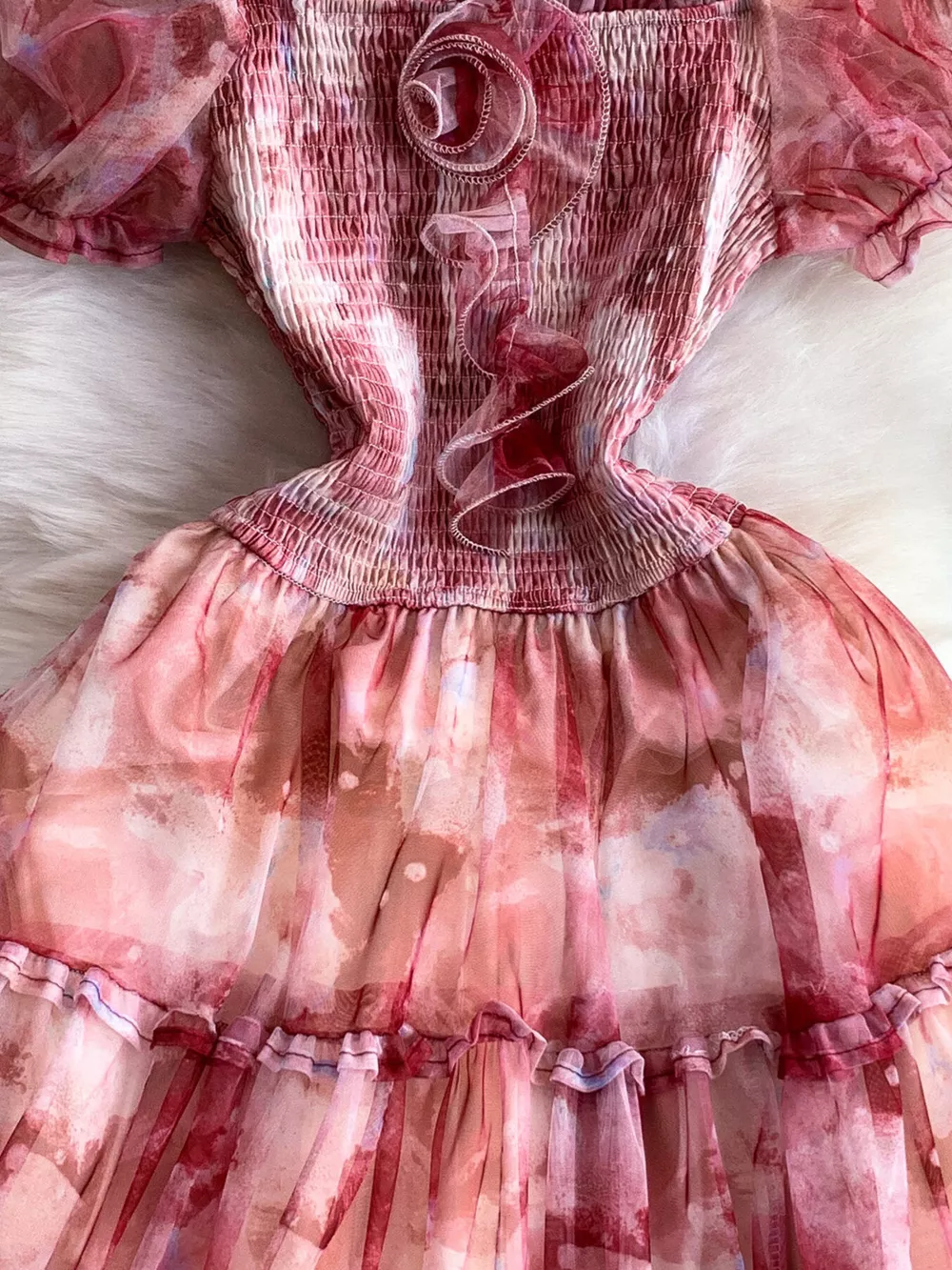 Smocked Floral Tiered Mesh Midi Dress, image 27