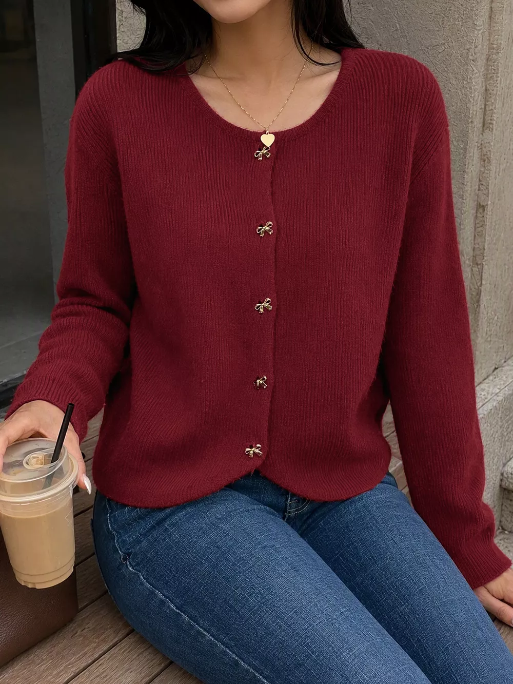 Bow Button Up Knit Cardigan, image 4